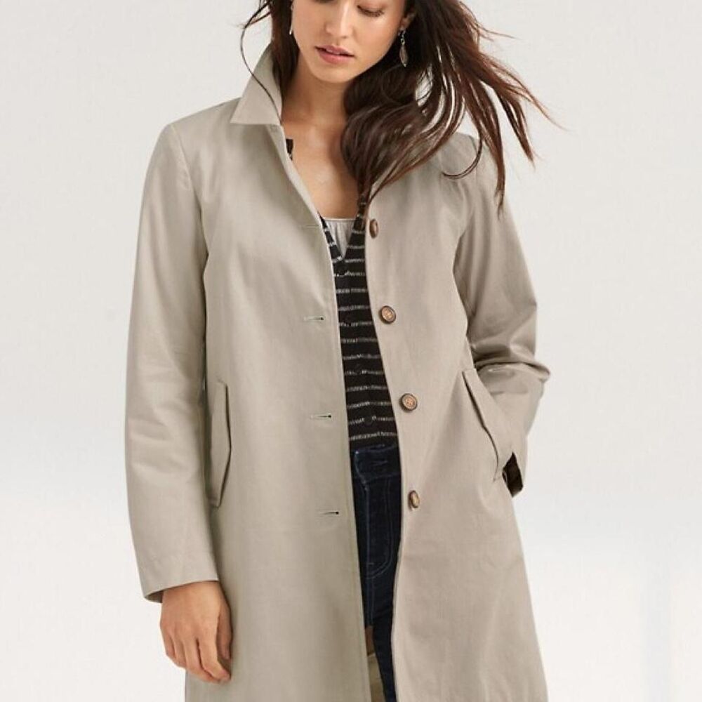 Garnet Hill Minimalist Modern Pleated Trench Coat Tan Size 10